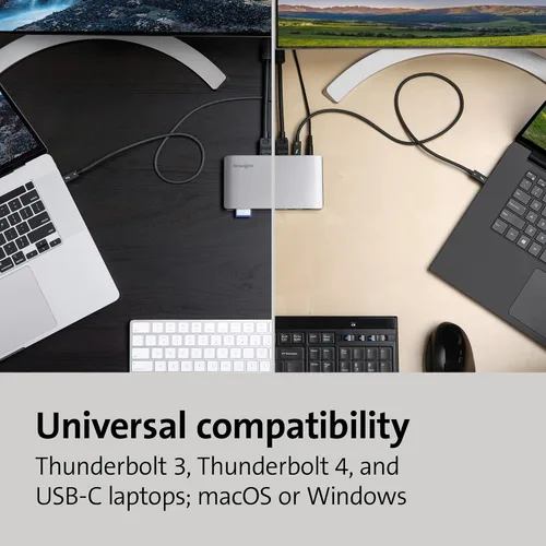 Vista 3 de Kensington SD2480T Thunderbolt 3 y USB-C Dual 4K Estación de acoplamiento con lector de tarjetas PD, SD y Micro SD de 60 W, para Windows y MacBooks