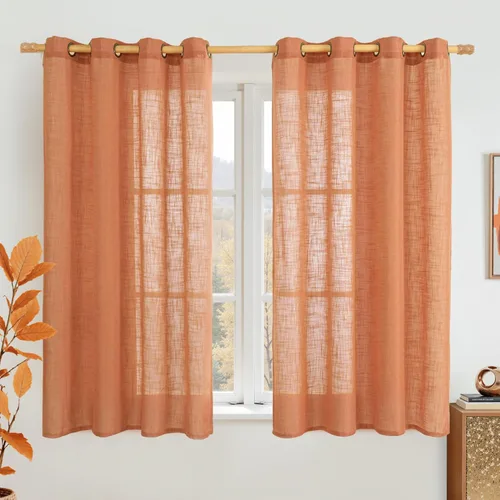 Vista 216 de LAMIT Cortinas de lino marrón caramelo para sala de estar, 84 pulgadas, de lino sintético, texturizado, filtrante de luz, paneles de privacidad