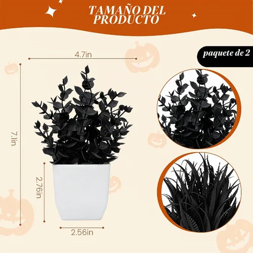 Vista 2 de Der Rose 2 Pack Fake Plants for Black Bathroom Halloween Decor Negro