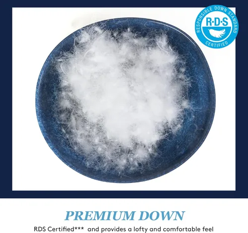 Vista 3 de Elite Medium 600 Fill Power Down Pillow, soporte ideal para personas que duermen de espalda, tamaño Queen, color blanco