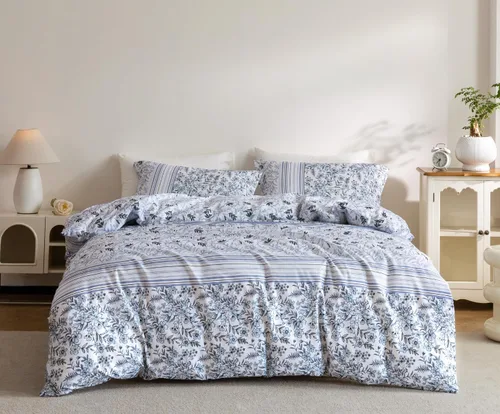 Vista 26 de SLEEPBELLA Juego de funda de edredón de algodón de 600 hilos, juego de ropa de cama (individual, azul-paisley)