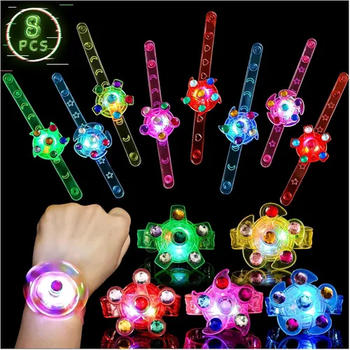 Vista 2 de SCIONE Paquete de 8 Pulseras Giratorias Fidget con Luz LED, Suministros de Fiesta que Brillan en la Oscuridad, Artículos de Fiesta de Halloween