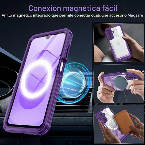 Vista 4 de Hekodonk Funda magnética para Galaxy A17 5G, [compatible con Magsafe] [Protector de pantalla de vidrio templado integrado] [tarjeta con purpurina]