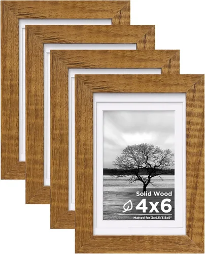 Vista 119 de Egofine - Juego de 4 portarretratos A4 de madera maciza y cubierta de plexiglás de 4 x 6/6 x 8 pulgadas con paspartú o A4 sin paspartú, para mesa