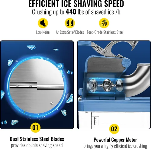 Vista 4 de VEVOR Trituradora de hielo de 300 W, 440 lbs/h con 200 tazas de cono de nieve y pajitas