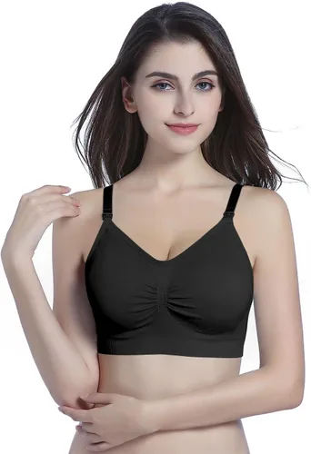 Vista 2 de Suekaphin - Paquete de 2 piezas, brasier de maternidad para lactancia durante el embarazo, cómodo para dormir con extensores 2negro