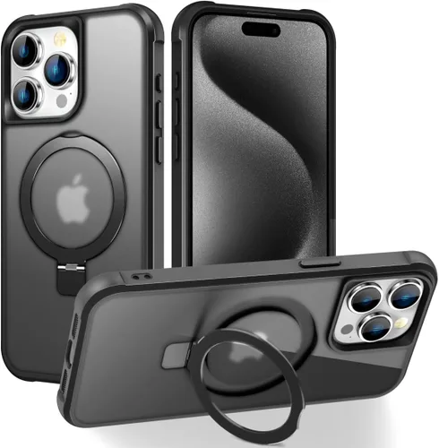 Vista 14 de CHAOFEnG Funda magnética compatible con iPhone 11 con soporte, prueba de caídas de grado militar, compatible con imán, anillo translúcido, parte