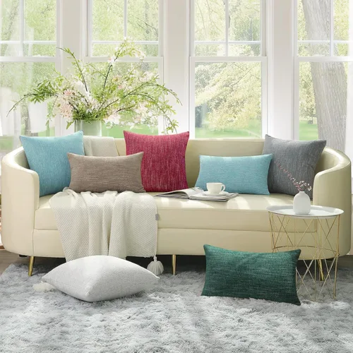 Vista 6 de decorUhome Juego de 2 fundas decorativas de felpilla de primavera de 18 x 18 pulgadas, fundas de almohada cuadradas neutras con textura de granja