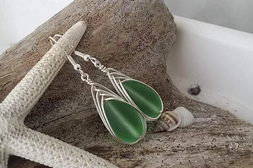 Vista 32 de Yinahawaii Handmade Sea Glass Earrings, Hawaiian Jewelry, Wire Braided Earrings Teardrop Earrings, Beach Jewelry Sea Glass Jewelry For Women Cobalt