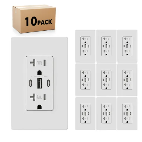 Vista 12 de Micmi Toma de pared USB C, 30 W, 6.0 amperios, 3 puertos USB C, 15 A, receptáculo resistente a manipulaciones con puertos dobles tipo C y A