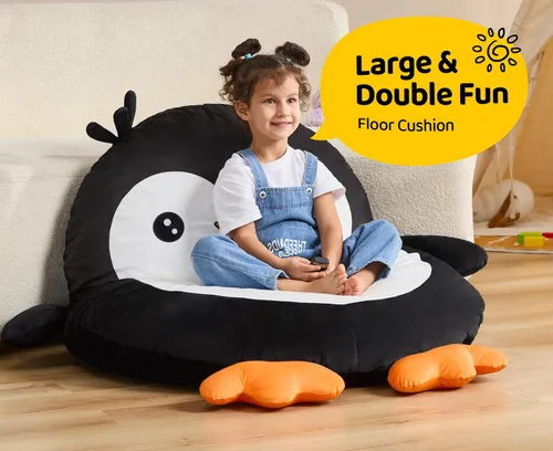 Vista 3 de Hobestluk Puf - Cojín de suelo para puf, puf para adultos, tumbona para sala de estar, dormitorio o sala de juegos (negro, mediano, pingüino)