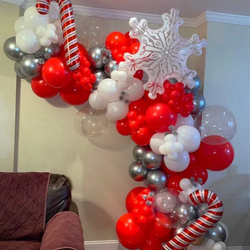 Vista 5 de 5 piezas globos transparentes de copo de nieve de 36 pulgadas, globos de lámina Mylar transparentes de copo de nieve navideños para decoraciones