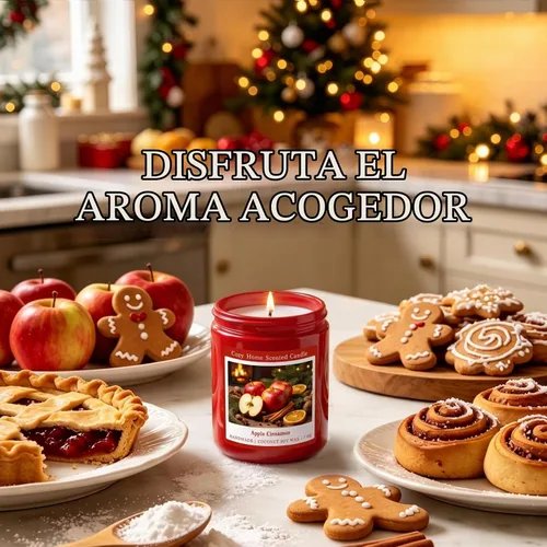 Vista 9 de Homsolver Vela perfumada de canela de manzana de 7 onzas, vela navideña para otoño, invierno y Navidad para el hogar, mezcla de cera de soja de coco