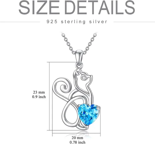 Vista 2 de RMREWY 925 Sterling Silver Cat Necklace Love Heart Pendant Cat Jewelry Christmas Gift for Women Mom