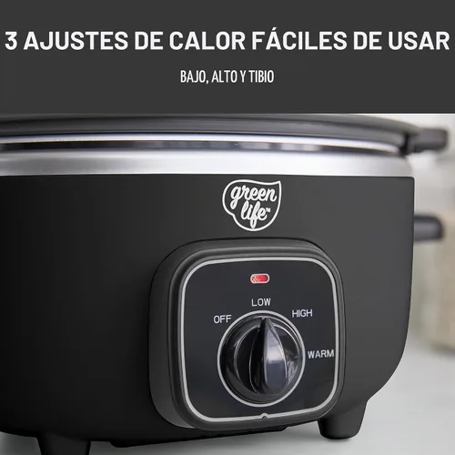 Vista 4 de GreenLife 3.5QT Olla de cocción lenta, cerámica antiadherente sin PFAS ni tóxicos, recipiente interior extraíble, programable, función mantener Negro