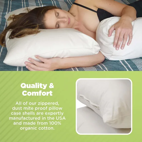 Vista 4 de Bean Products Almohada estándar con funda de almohada, almohada de cuello suave relleno de kapok orgánico con funda de algodón orgánico, funda