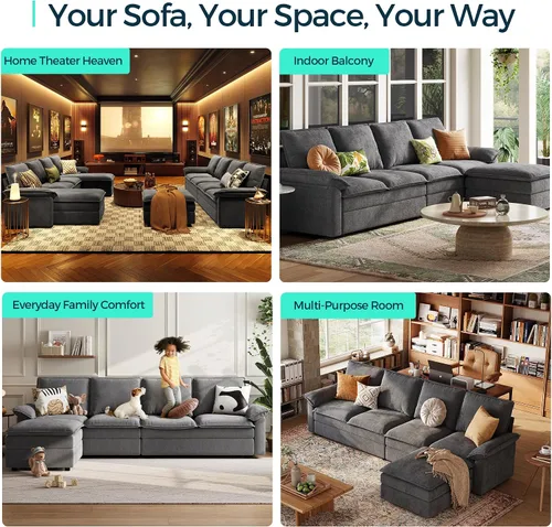 Vista 7 de LINSY HOME - Sofá seccional en forma de U tipo nube, sofás modulares de 115" con doble chaise lounge, juego de sofá de 4 plazas de chenilla