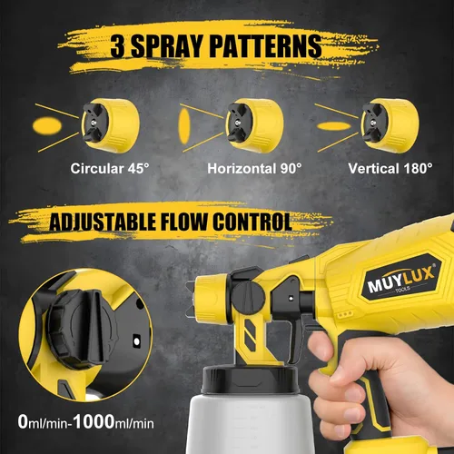 Vista 3 de Pulverizador de pintura, pistola de pulverización HVLP de 800 W con 5 boquillas y 3 patrones, pulverizadores de pintura eléctricos para pintura