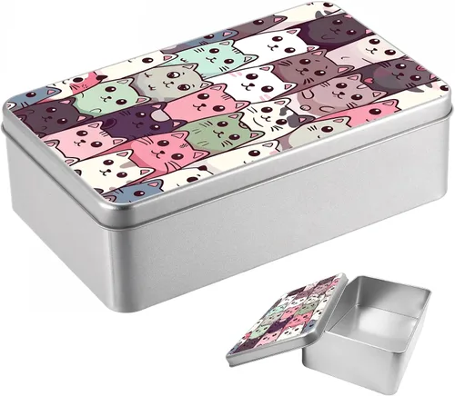 Vista 52 de Caja de lata de metal con tapa, contenedor de almacenamiento rectangular vacío de hojalata, estuche de lata portátil ligero para manualidades