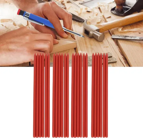 Vista 9 de 24 piezas de repuesto de lápiz de carpintero de 0.110 in de grafito sólido para carpintería para marcado de dibujo arquitecto (rojo)