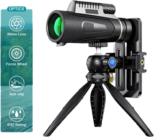 Vista 3 de Monocular Telescope for Smartphone,12X50 Hd Monoculars for Adults High Powered with Tripod for Bird Watching Camping Hunting,A