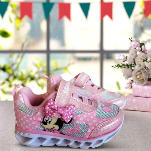 Vista 4 de Disney Minnie Mouse Girl's Lighted Athletic Sneaker Light Up Shoes Children WAdjustable Strap