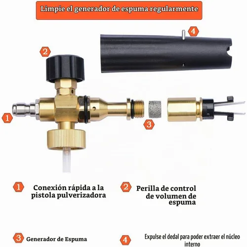 Vista 4 de Cañón de espuma con conector rápido de 1/4 de pulgada, 1 litro, 5 puntas de boquilla para lavadora a presión