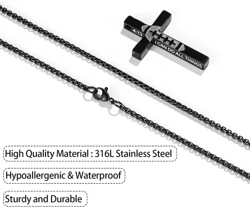 Vista 5 de Collar de cruz con versículo bíblico de fútbol para niños y hombres, cadena con colgante de acero inoxidable, joyería de regalo para hijo, niños