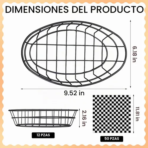 Vista 2 de Hushee - 12 cestas de alambre de comida rápida a granel, cesta de chips de Negro