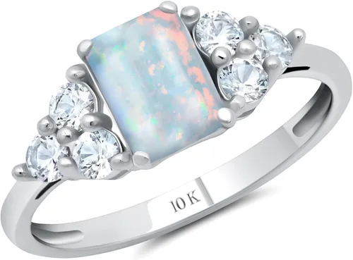 Vista 27 de MAX + STONE Anillos de piedras preciosas de oro de 10 quilates para mujer, anillo de aniversario con piedra natal de corte esmeralda, anillo
