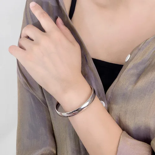 Vista 2 de Minimalism - Pulsera de plata de ley 925 de ancho de 7 a 0.315in de diámetro, 60 a 2.559in, color liso, liso, joyería fina, regalos, Circonita cúbica