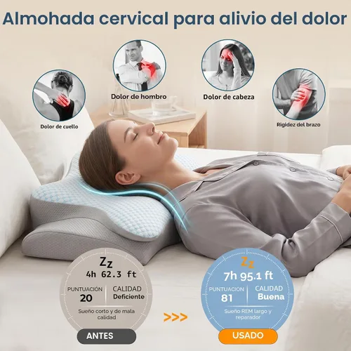 Vista 2 de Almohada cervical para aliviar el dolor de cuello, almohada cervical ergonómica para dormir, almohada de contorno para dormir de lado para soporte