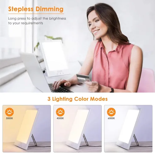 Vista 4 de Lámpara LED para el hogar y la oficina - Luz de 10000 Lux Lámpara de luz diurna LED brillante con temporizador ajustable y 3 modos de luz Luz