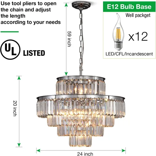 Vista 4 de Candelabros y luces de cristal de estilo moderno cromado redondos colgantes clásicos, lámpara colgante de techo accesorio de iluminación de 5