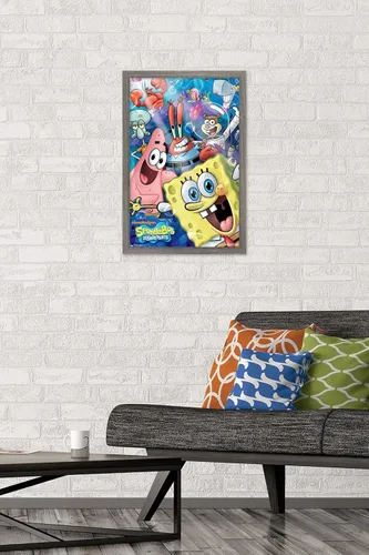 Vista 2 de Trends International Nickelodeon Spongebob - Póster de pared Joy, 14.725 x 22.375 pulgadas, versión con marco de madera tipo granero