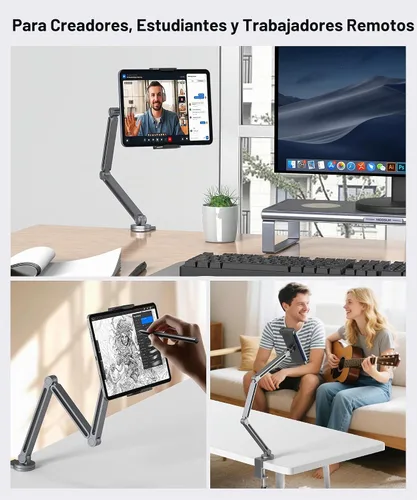 Vista 7 de YICOSUN Soporte de brazo para tableta con súper agarre, soporte plegable ajustable y abrazadera giratoria de aluminio resistente de 360° para iPad