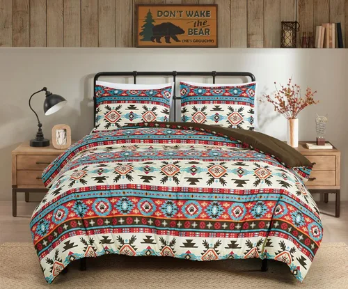 Vista 21 de Chezmoi Collection Zella - Juego de edredón de 2 piezas con motivo geométrico del suroeste, ropa de cama de microfibra lavada con estampado