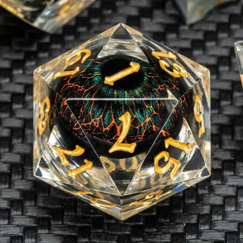 Vista 7 de KERWELLSI - Juego de dados de resina con núcleo líquido flotante con caja de regalo, dados DND con ojo de Beholder de borde afilado y genial, dados
