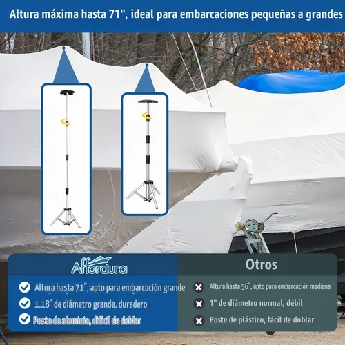 Vista 4 de Affordura - Poste de soporte para cubierta de barco extra alto con base de trípode de metal y parte superior hexagonal, postes ajustables de 27-71