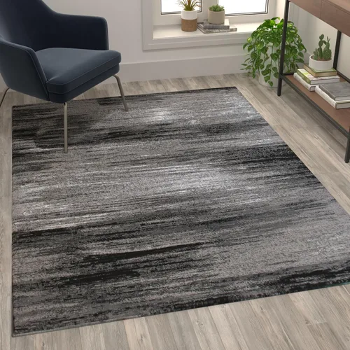 Vista 11 de Flash Furniture Rylan Collection - Alfombra contemporánea de olefinas azules, de pelo alto, 2 x 10 pies, respaldo de yute, pasillo, entrada