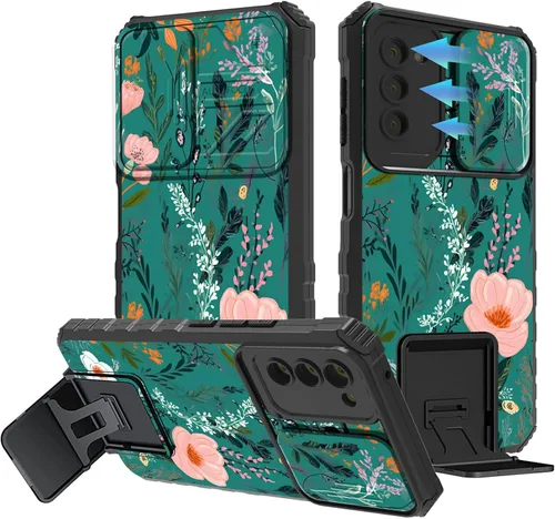 Vista 162 de Funda para Samsung Galaxy A13 5G/4G/A04S, Galaxy A13 5G con cubierta de cámara deslizante, funda de doble capa integrada con función atril