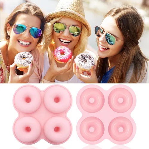 Vista 5 de 2 moldes de donas para freidora de aire, molde de dona, moldes de dona reutilizables, molde de dona de silicona, bandeja de bagel antiadherente