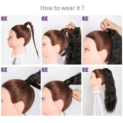 Vista 9 de Extensiones de cola de caballo negras, colas de caballo rizadas con clip, 22 pulgadas, 3.5 onzas, extensión de cabello sintético envolvente del pelo