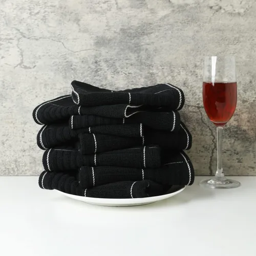Vista 7 de Juego de toallas y paños de cocina Glynniss, juego de toallas y paños de cocina absorbentes para lavar platos, limpieza y secado, paquete de 8 Negro