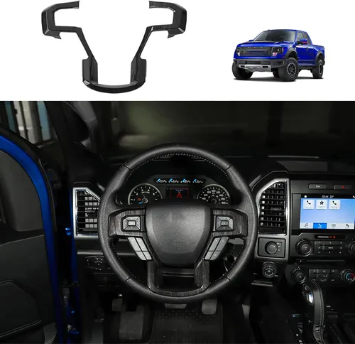 Vista 11 de Linskip Moldura para volante compatible con Ford F150 2015-2020 y F250 F350 Super Duty 2017-2022, para Ford Expedition 2018-2021, funda para Negro