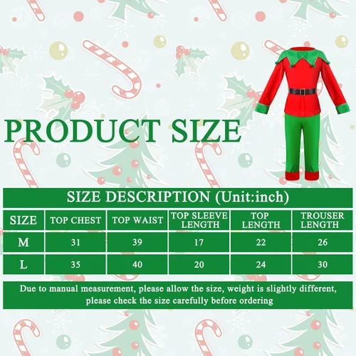 Vista 2 de Hicarer Kids Christmas Elf Costume Set Elf Dress up Santa's Helper Costume Xmas Suit with Elf Hat Shoes Gold Buckle Belt