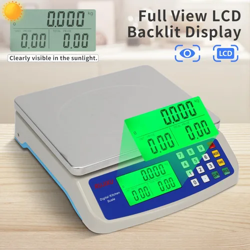 Vista 4 de Gran báscula digital de cocina 30KG báscula comercial de alimentos 66LB para hornear pan carne acero inoxidable báscula de cálculo de precios GRIS