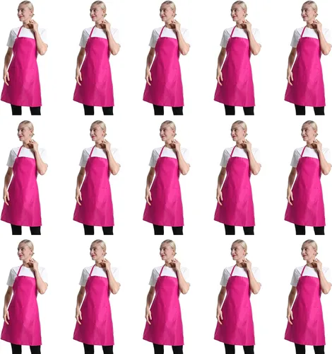 Vista 8 de Total de 15 delantales con peto de colores lisos mixtos a granel para mujeres, hombres y adultos, con 2 bolsillos frontales, para cocinar, pintar