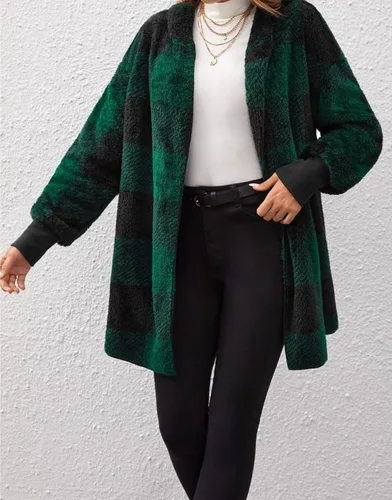 Vista 6 de ONDIAN Chaqueta de manga larga con botones para mujer, a cuadros, peluda, para otoño, invierno, abrigos, abrigos, abrigos, abrigos, abrigos