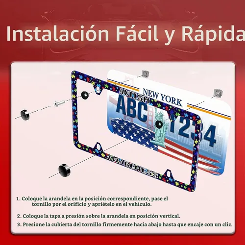 Vista 5 de Marco de matrícula de conciencia sobre el autismo, soporte para placa de matrícula de acero inoxidable, decoración de piezas de automóvil con Autism